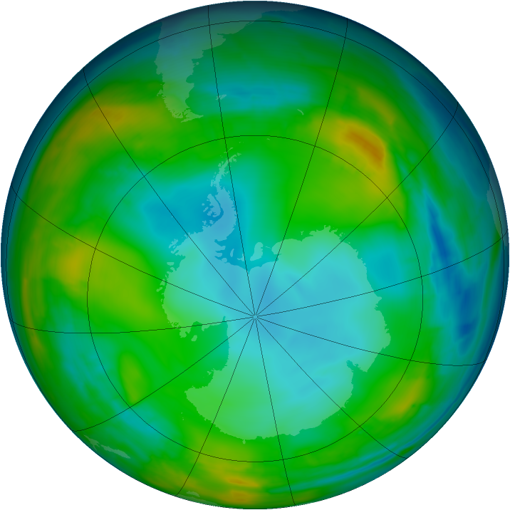 Antarctic ozone map for 25 July 2015